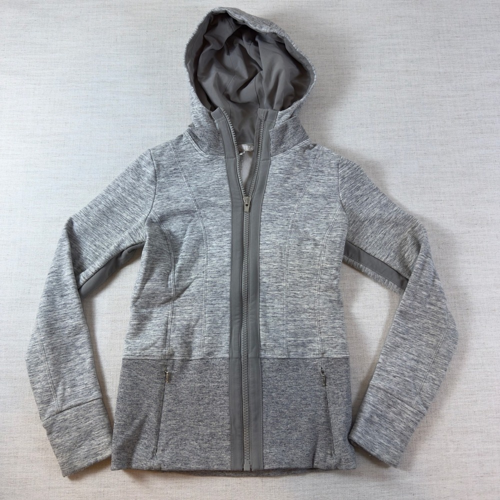 Athleta Womens Grey Space Dye Full Zip Fleece Lined Hoodie Jacket XS